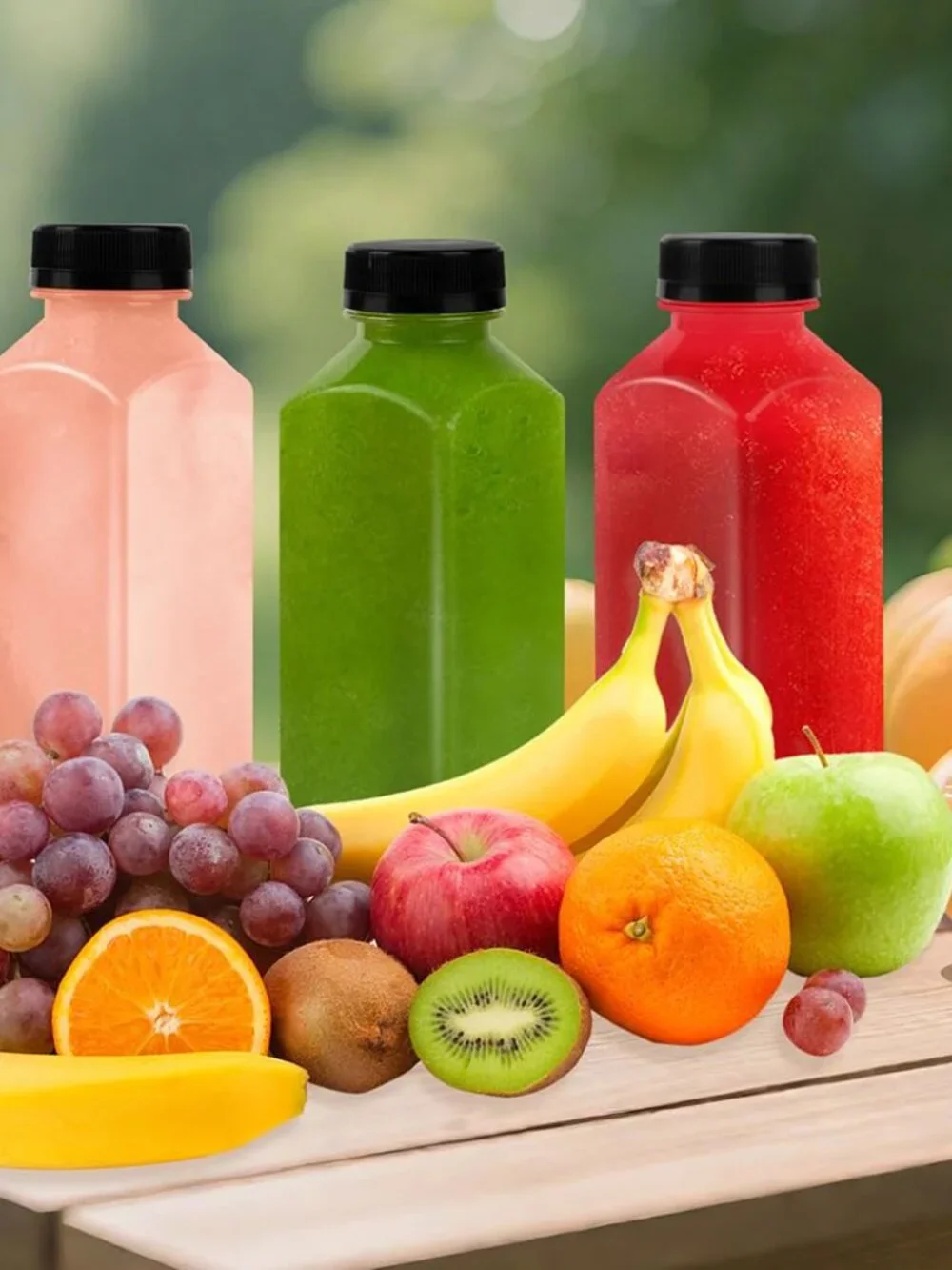 10 Pcs 12oz Plastic Juice Bottles With Caps, Reusable Food Grade Chear Juice Con